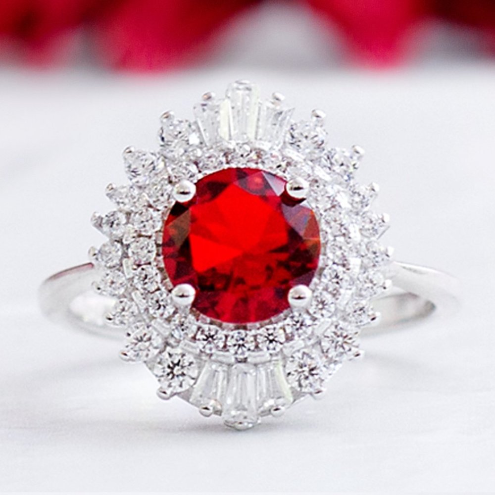 Vintage Style Ruby Ring, 925 Sterling Silver size 5